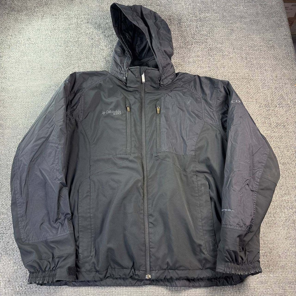 Columbia XCO Softshell Jacket Mens XL Black Hooded Waffle Fleece Lined Outdoor